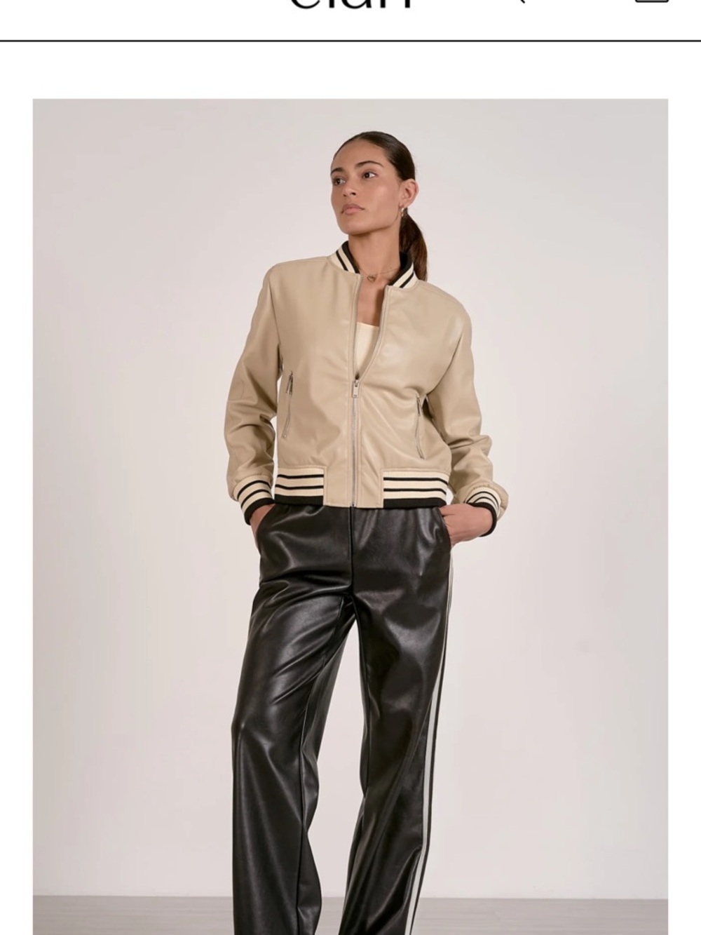 Elan Black Faux Leather Wide-Leg Pants with White Side Stripes - Picture 2 of 8
